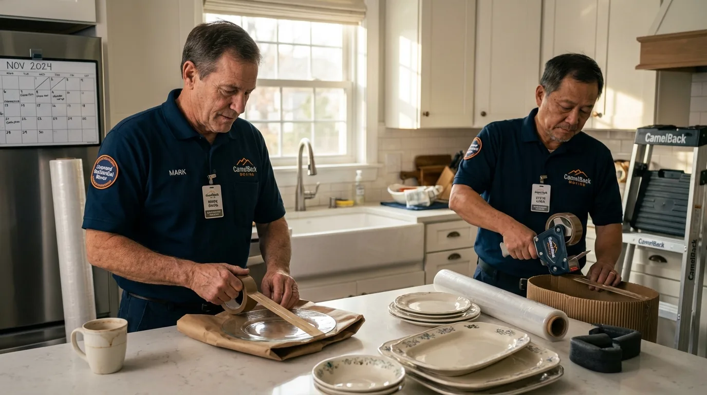 Professional crew packing kitchen dishware in Kernersville, NC